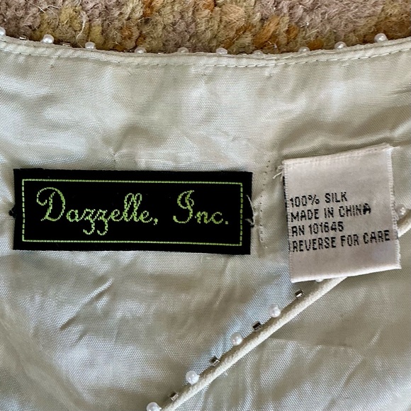 Vintage Dazzelle Inc 100% Silk Ornately Pearl Beaded Layered Chiffon Midi Dress - Picture 17 of 17